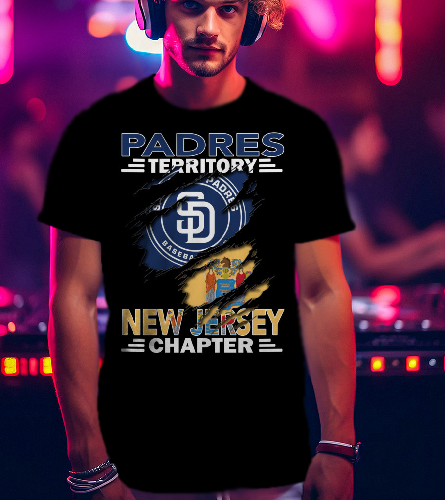 Padres Territory New Jersey Chapter SD Baseball Logo And State Flag Elements T-Shirt