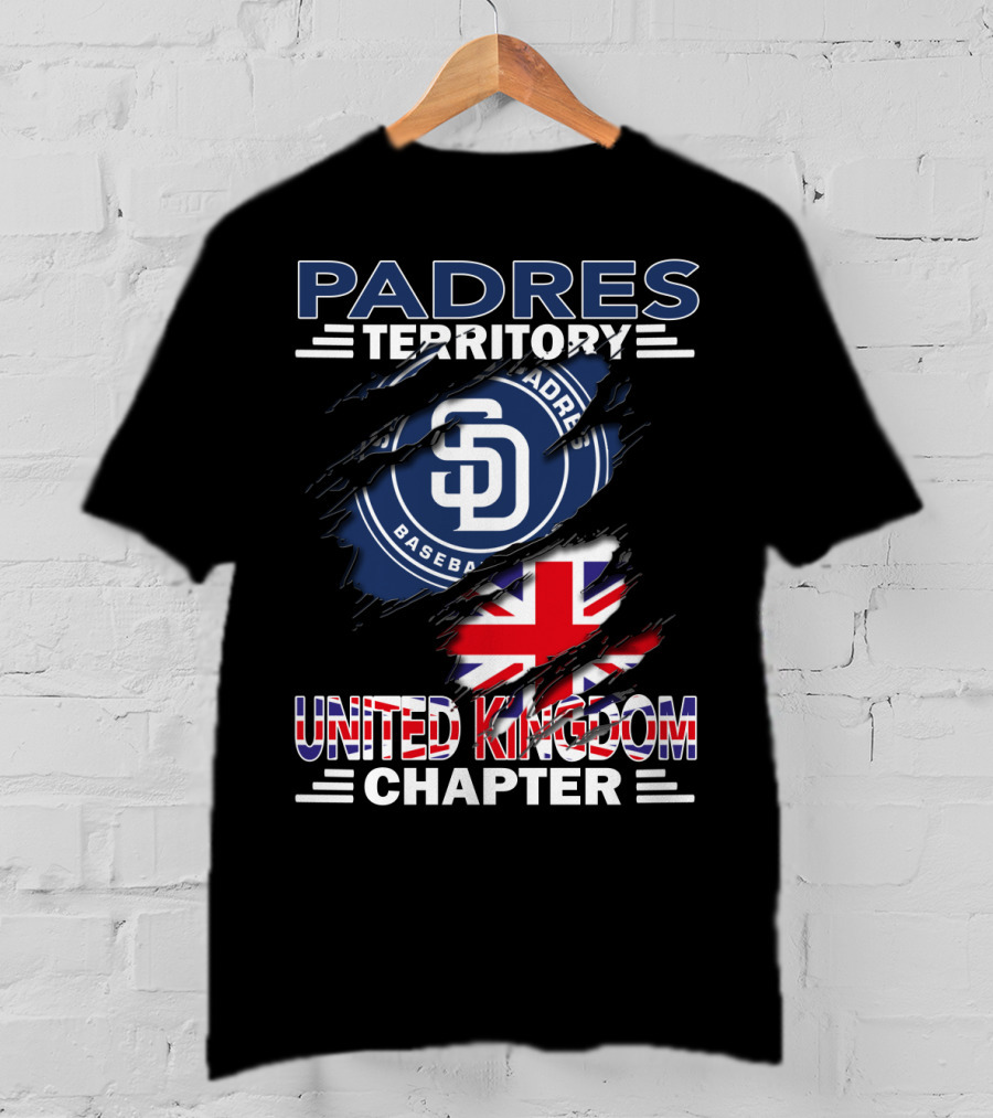 Padres Territory Baseball United Kingdom Chapter With SD Logo And Union Jack T-Shirt