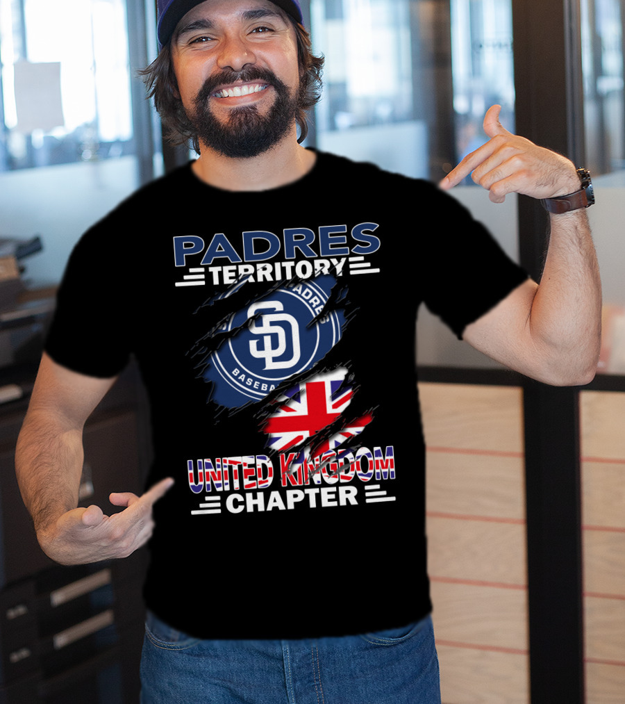 Padres Territory Baseball United Kingdom Chapter With SD Logo And Union Jack T-Shirt