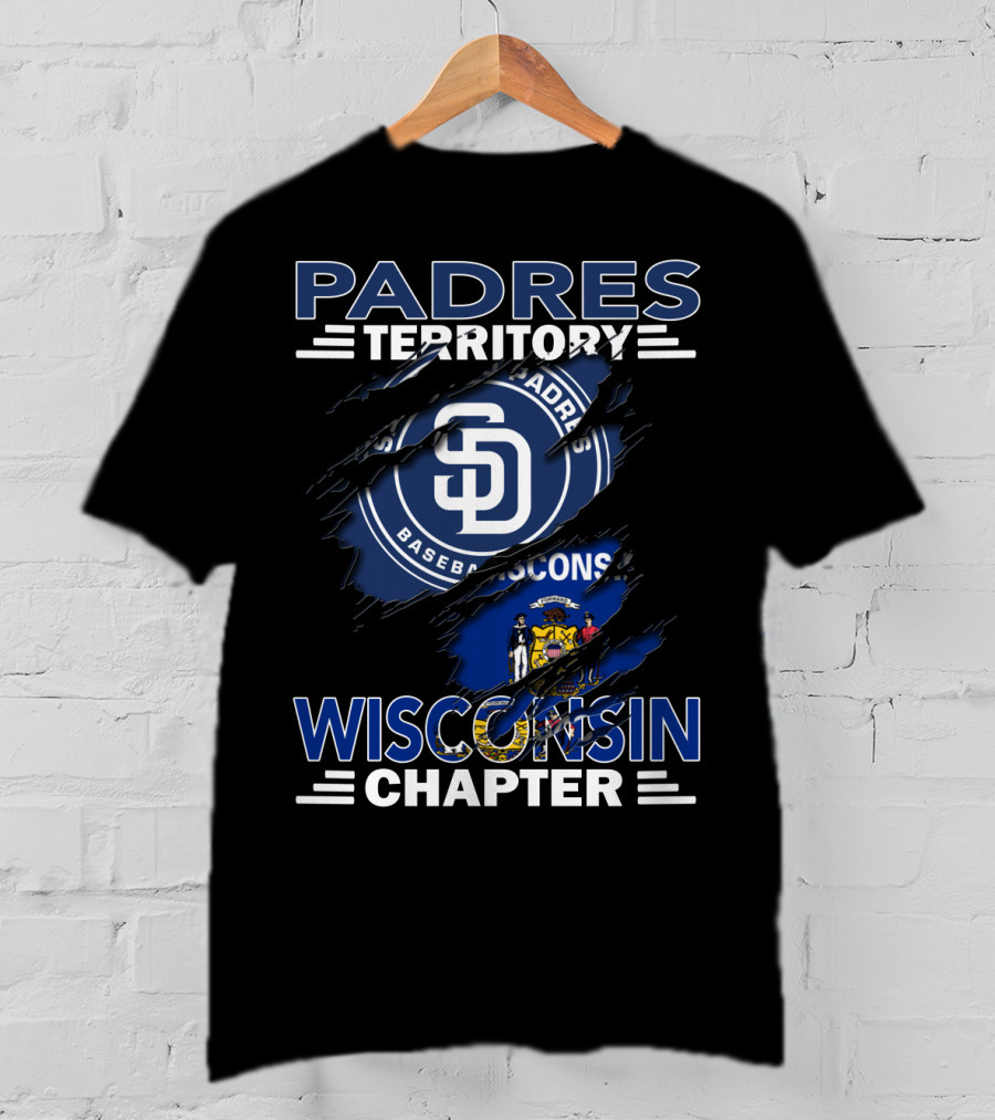 Padres Territory Wisconsin Chapter Baseball SD Logo Wisconsin Flag T-Shirt
