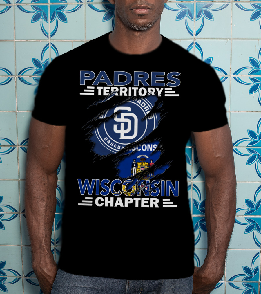 Padres Territory Wisconsin Chapter Baseball SD Logo Wisconsin Flag T-Shirt
