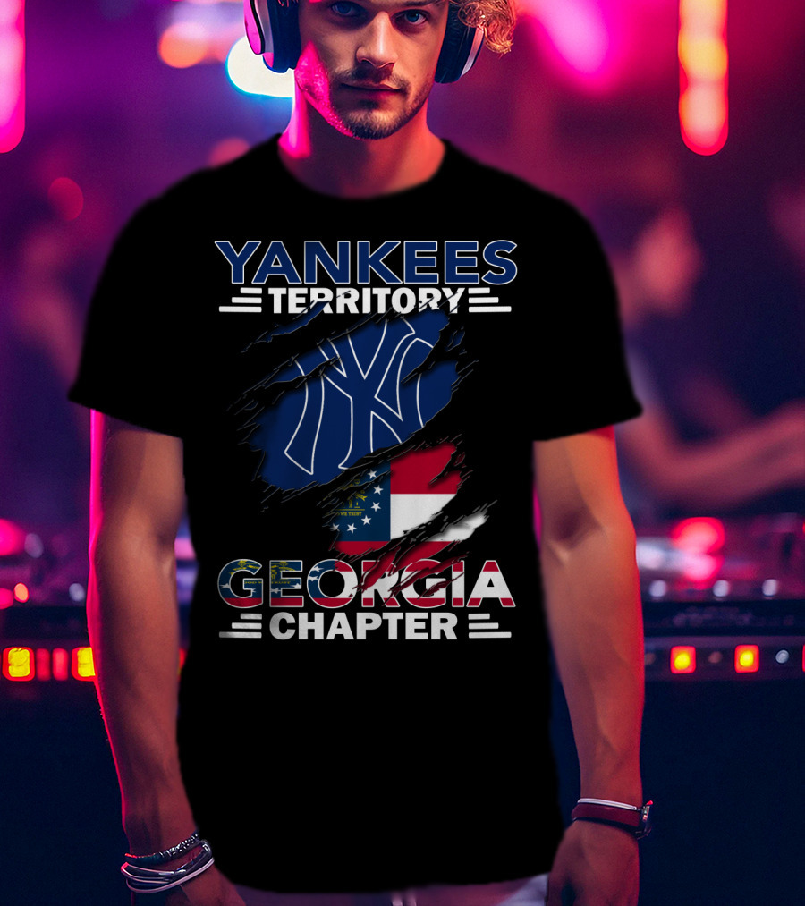 Yankees Territory Georgia Chapter With Flag And Logo Background T-Shirt