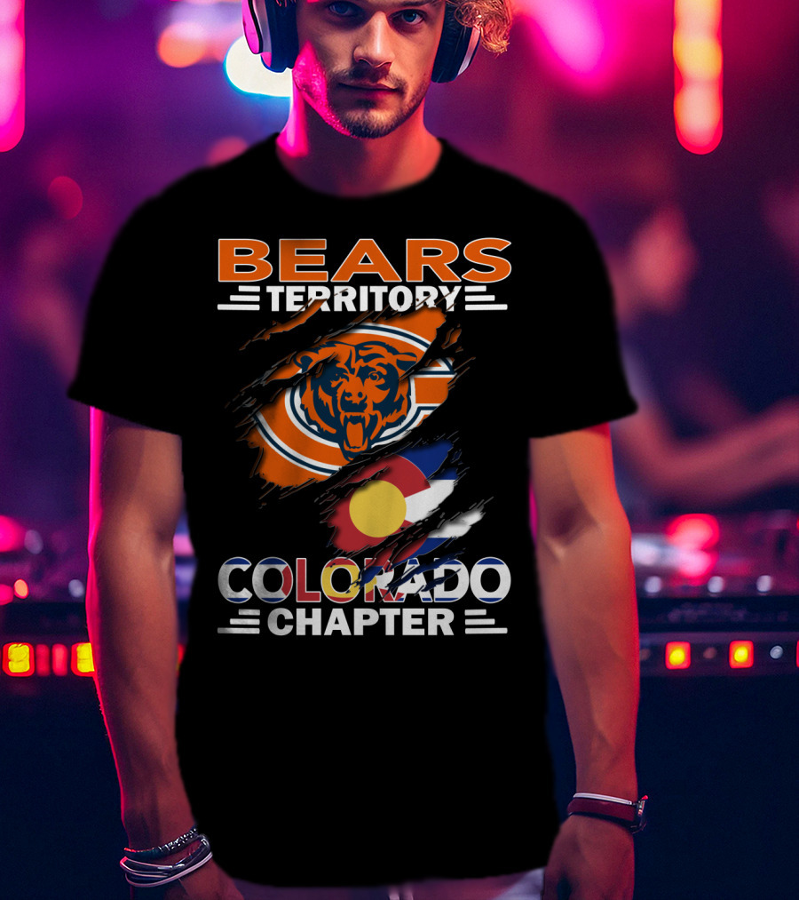 Bears Territory Colorado Chapter Chicago Bears Logo And Colorado Flag T-Shirt