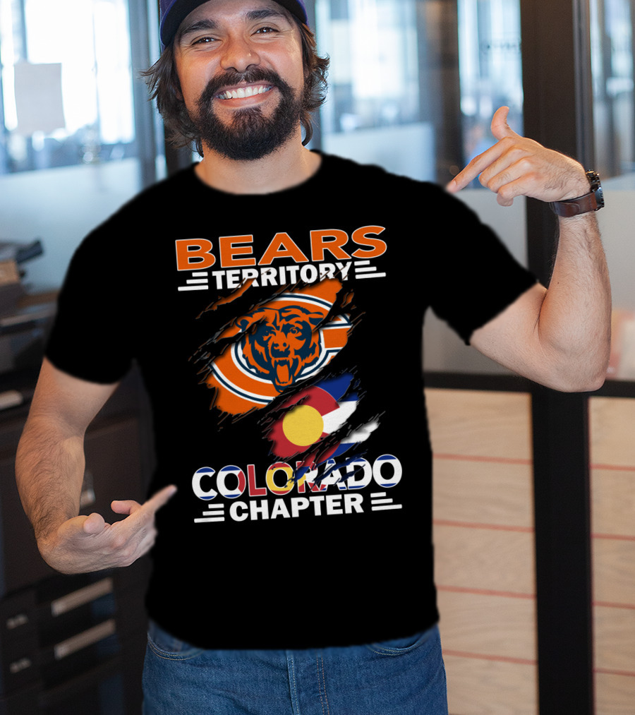 Bears Territory Colorado Chapter Chicago Bears Logo And Colorado Flag T-Shirt