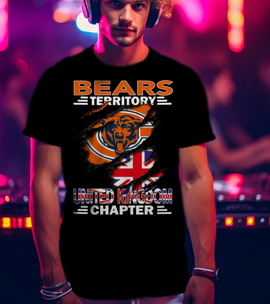 Bears Territory United Kingdom Chapter NFL Fan Club Logo With Union Jack And Bear Emblem T-Shirt