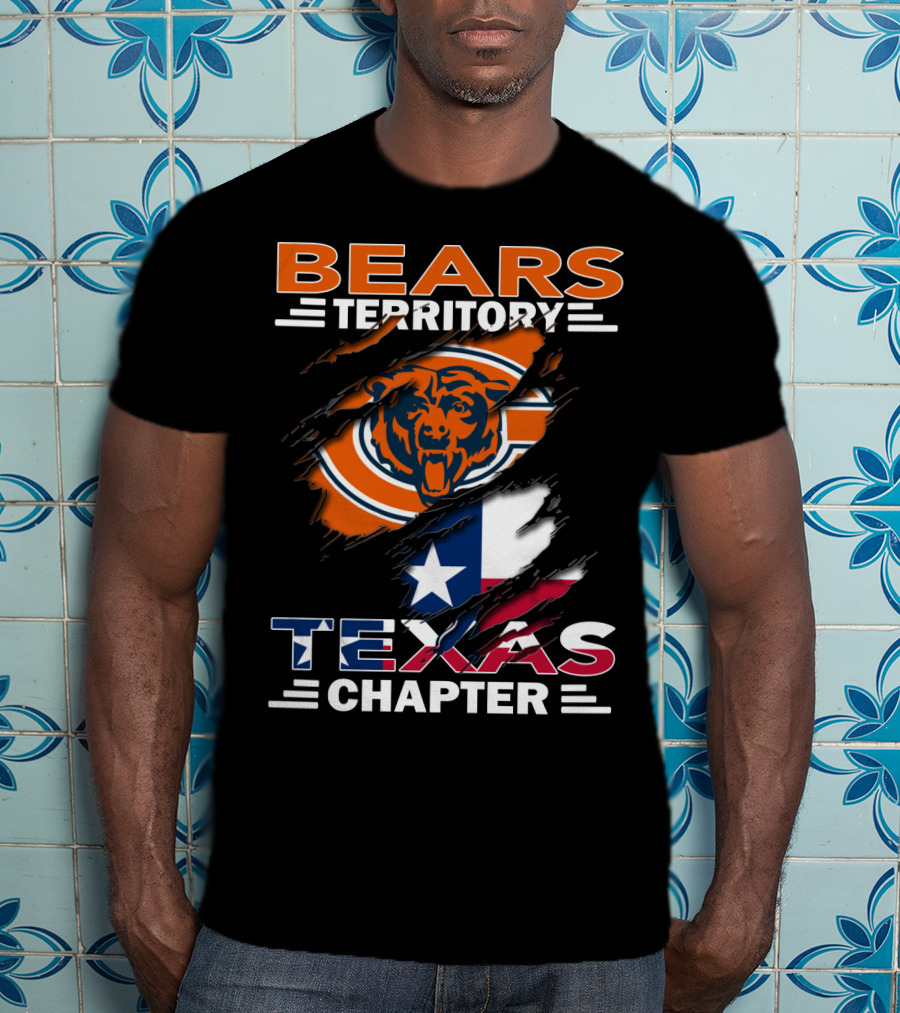 Bears Territory Texas Chapter Chicago Bears Logo Ripped Texas Flag T-Shirt