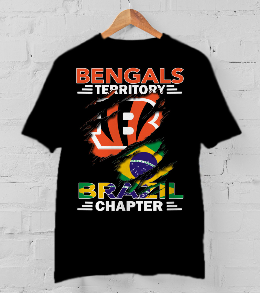 Bengals Territory Brazil Chapter NFL Fan Club Brazilian Flag And Football T-Shirt
