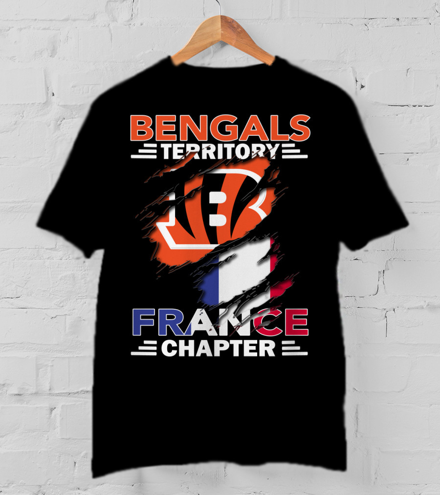 Bengals Territory France Chapter Iconic B Logo With Tricolor Flag T-Shirt