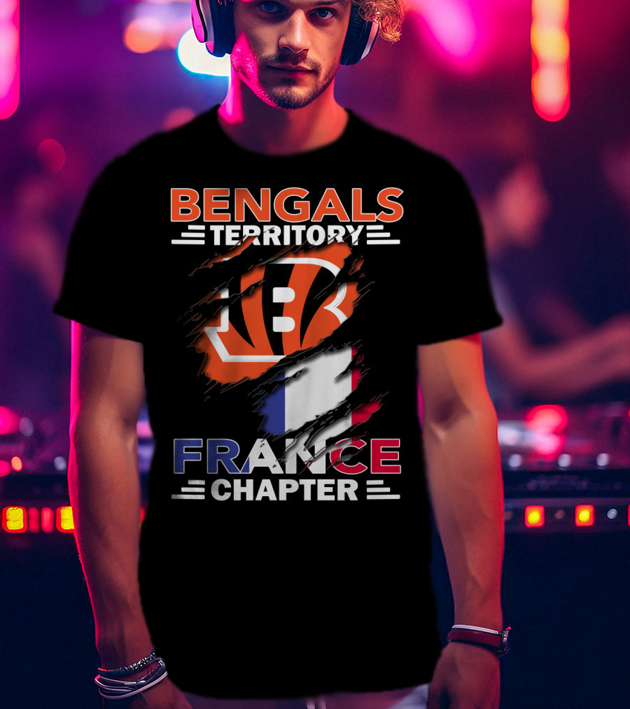 Bengals Territory France Chapter Iconic B Logo With Tricolor Flag T-Shirt