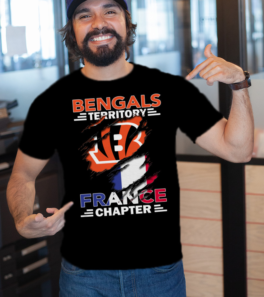 Bengals Territory France Chapter Iconic B Logo With Tricolor Flag T-Shirt