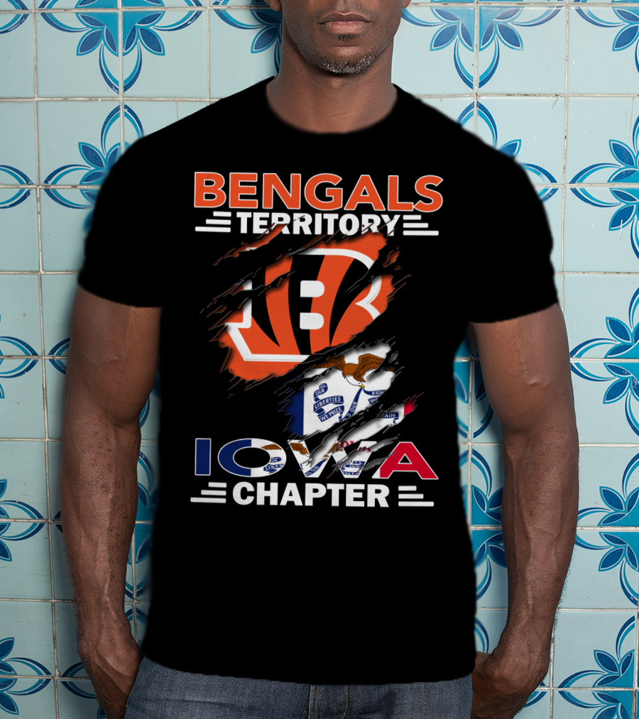 Bengals Territory Iowa Chapter With Cincinnati Bengals Logo And Iowa Flag Elements T-Shirt