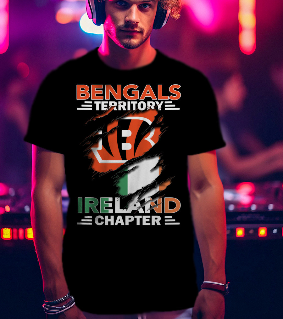 Bengals Territory Ireland Chapter Logo With Irish Flag And Team Emblem T-Shirt
