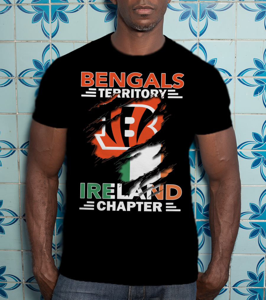 Bengals Territory Ireland Chapter Logo With Irish Flag And Team Emblem T-Shirt