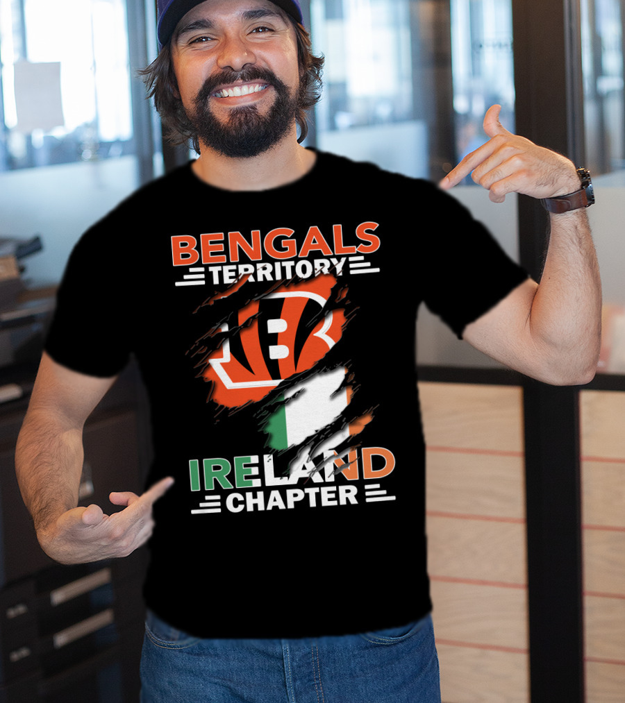 Bengals Territory Ireland Chapter Logo With Irish Flag And Team Emblem T-Shirt