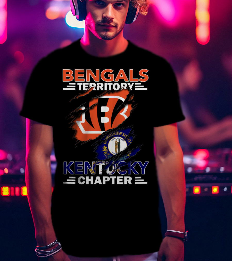 Bengals Territory Kentucky Chapter Ripped Logo With State Flag T-Shirt