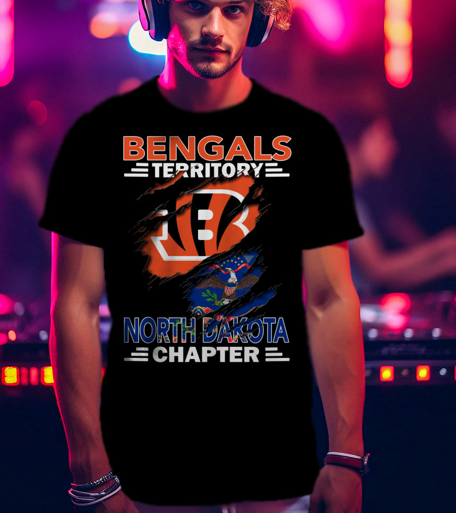 Bengals Territory North Dakota Chapter Logo With State Flag And Football Team T-Shirt