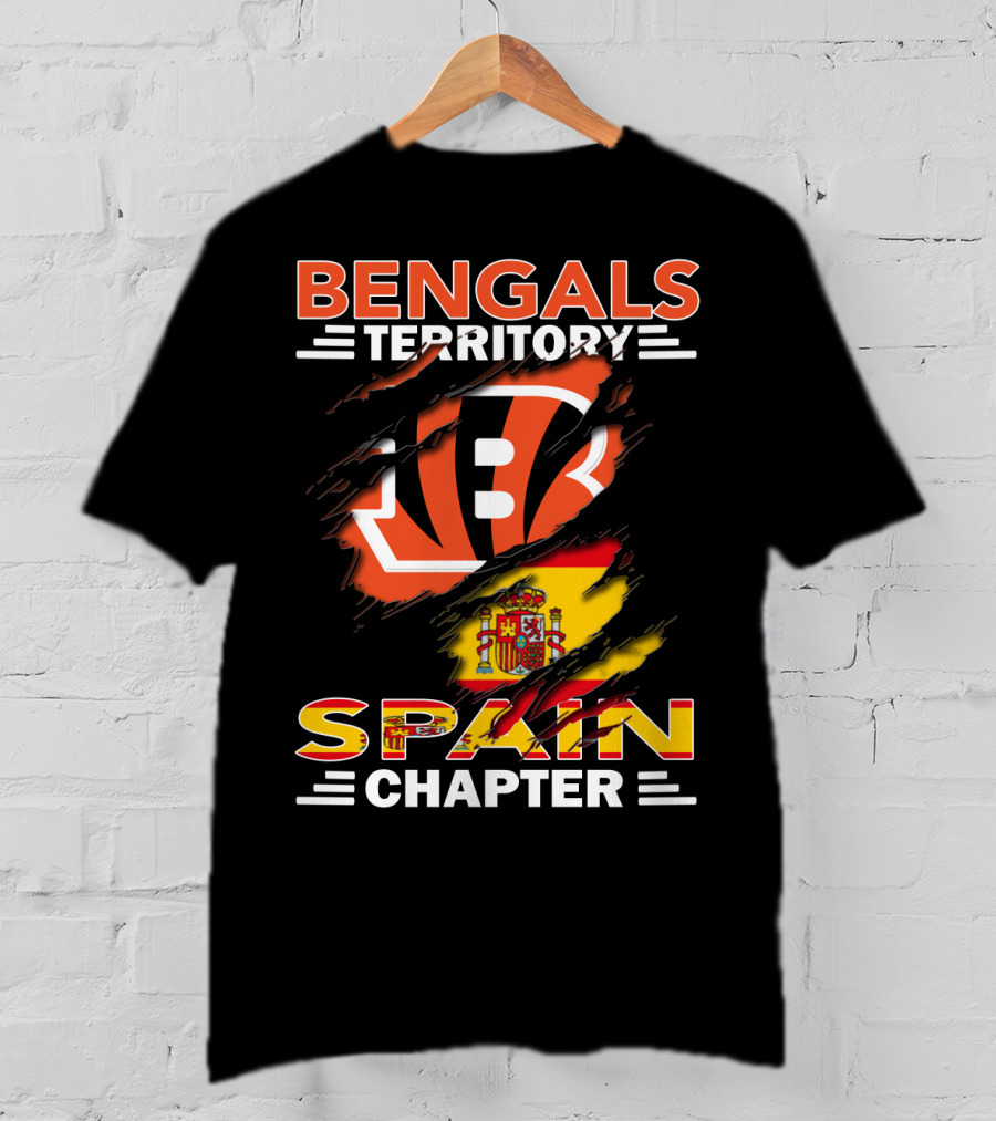 Bengals Territory Spain Chapter Logo With Spanish Flag Background T-Shirt