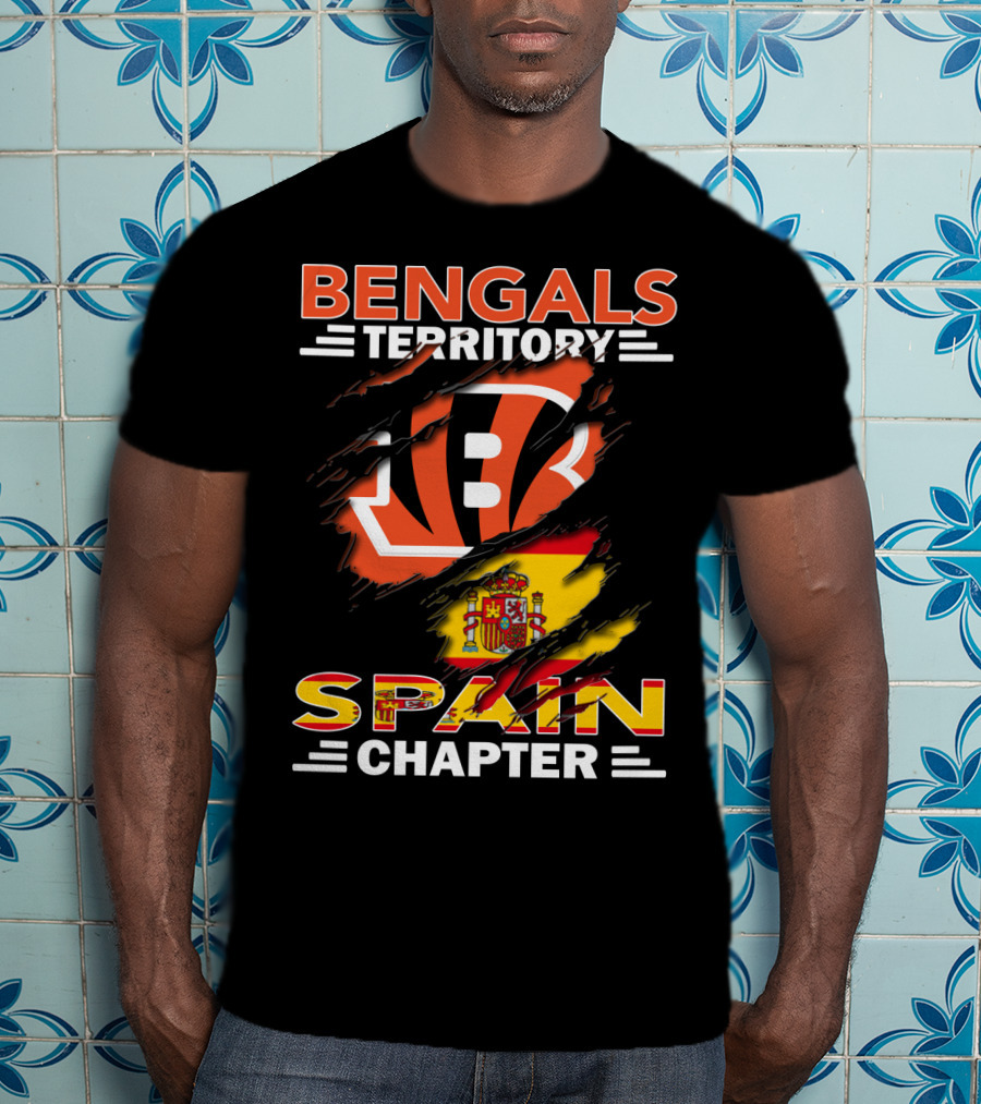 Bengals Territory Spain Chapter Logo With Spanish Flag Background T-Shirt