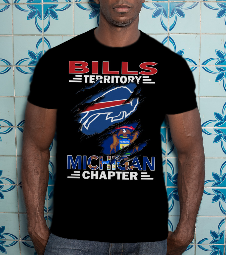Bills Territory Michigan Chapter Buffalo Football Fan Club Michigan Flag Background T-Shirt