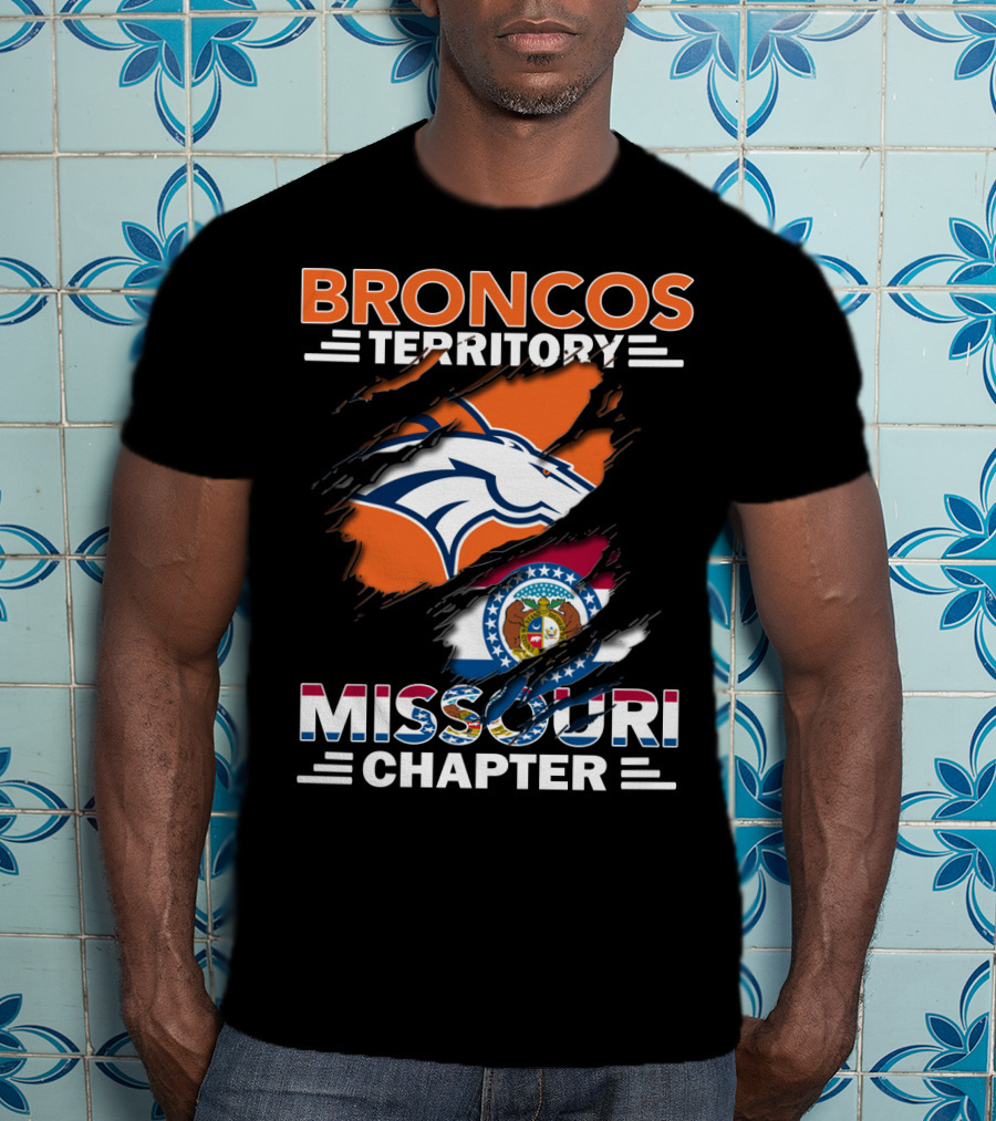 Broncos Territory Missouri Chapter Denver Broncos Logo And Missouri State Flag T-Shirt