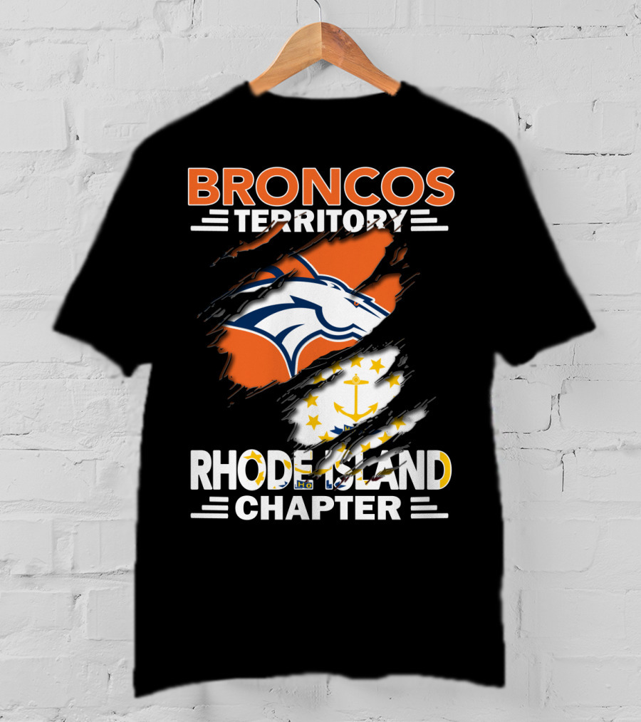 Broncos Territory Rhode Island Chapter Logo With Ripped Flag T-Shirt