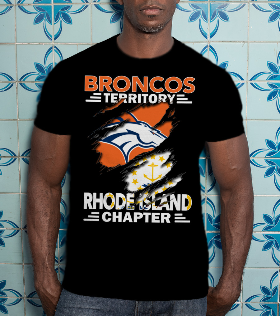 Broncos Territory Rhode Island Chapter Logo With Ripped Flag T-Shirt