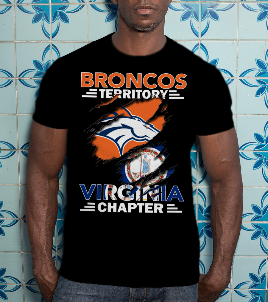 Broncos Territory Virginia Chapter Logo With Virginia State Flag And Denver Broncos Emblem T-Shirt