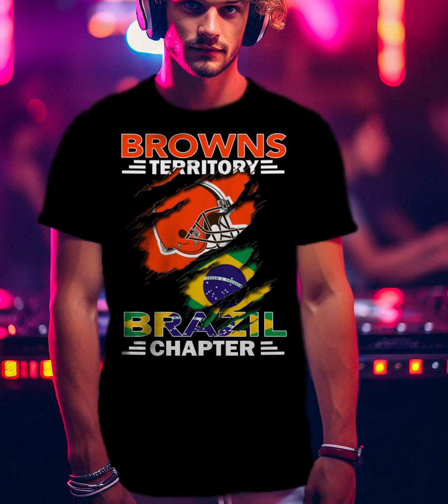 Browns Territory Brazil Chapter Helmet And Flag T-Shirt