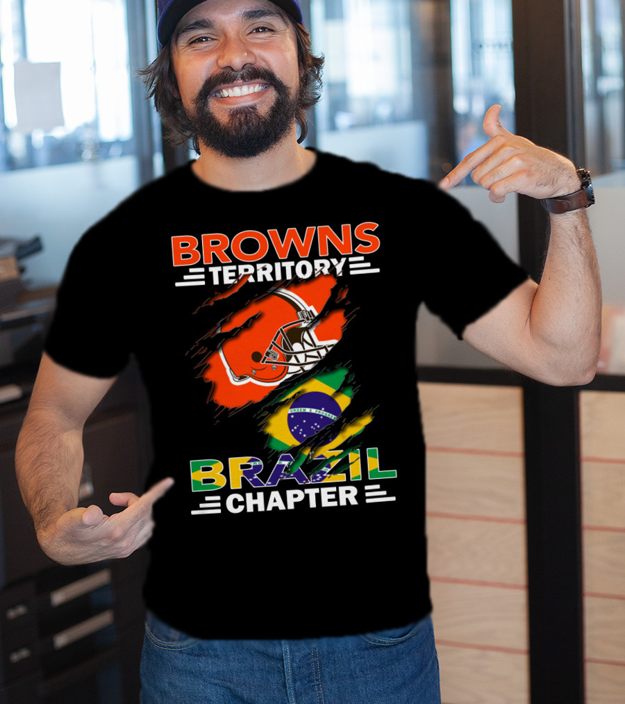 Browns Territory Brazil Chapter Helmet And Flag T-Shirt