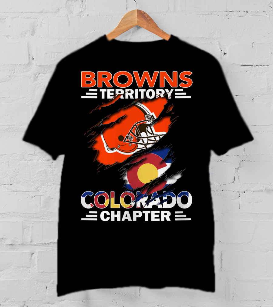Browns Territory Colorado Chapter Football Helmet And Flag T-Shirt