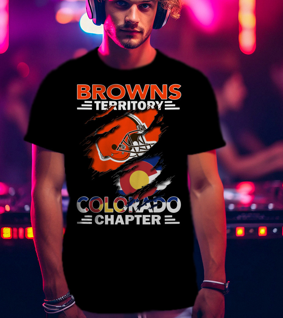 Browns Territory Colorado Chapter Football Helmet And Flag T-Shirt