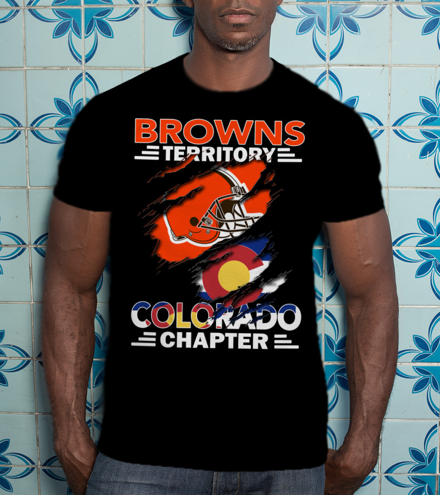 Browns Territory Colorado Chapter Football Helmet And Flag T-Shirt