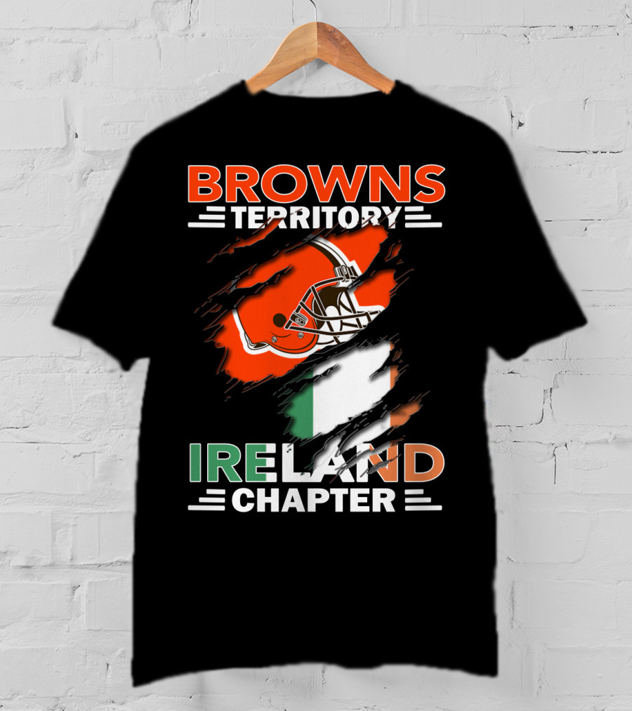 Browns Territory Ireland Chapter Helmet And Irish Flag Background T-Shirt
