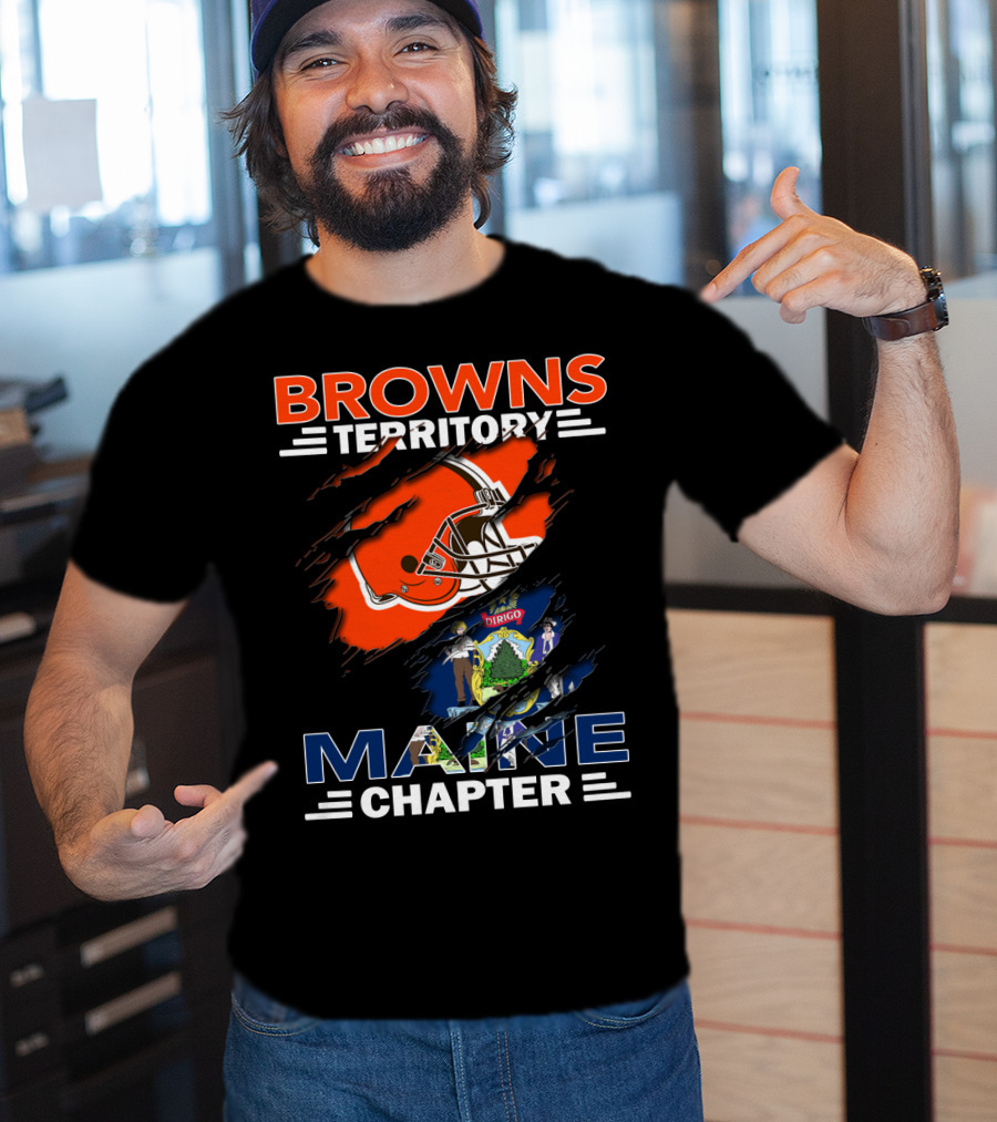 Browns Territory Maine Chapter Football Helmet And State Flag T-Shirt
