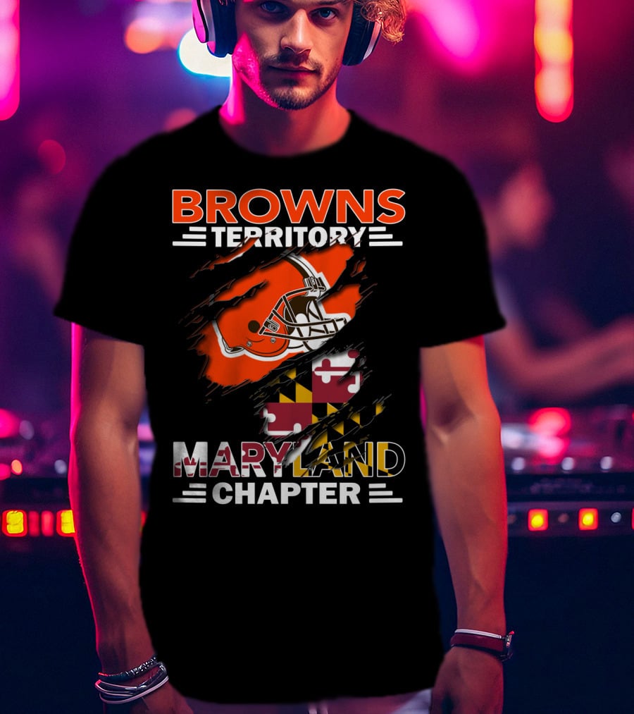 Browns Territory Maryland Chapter Football Helmet Maryland Flag T-Shirt