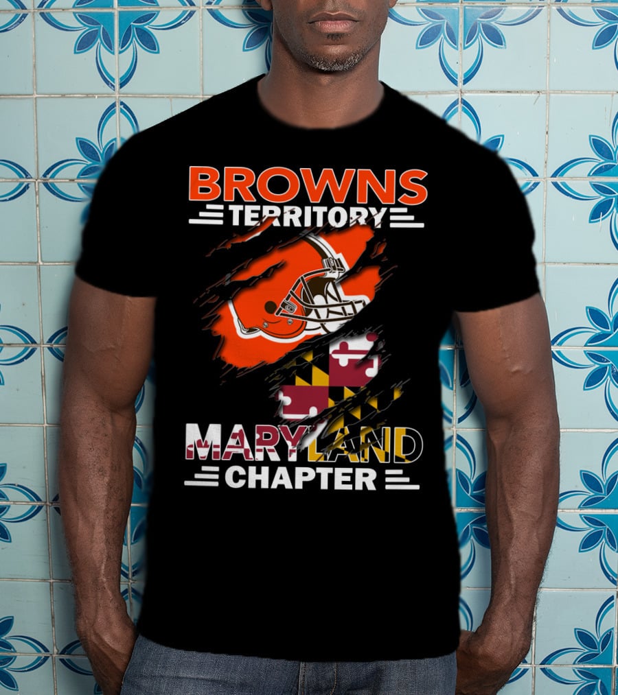 Browns Territory Maryland Chapter Football Helmet Maryland Flag T-Shirt
