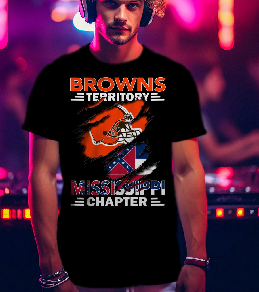 Browns Territory Mississippi Chapter Helmet And Flag T-Shirt