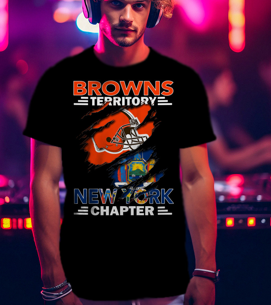 Browns Territory New York Chapter Cleveland Helmet State Flag Fusion T-Shirt