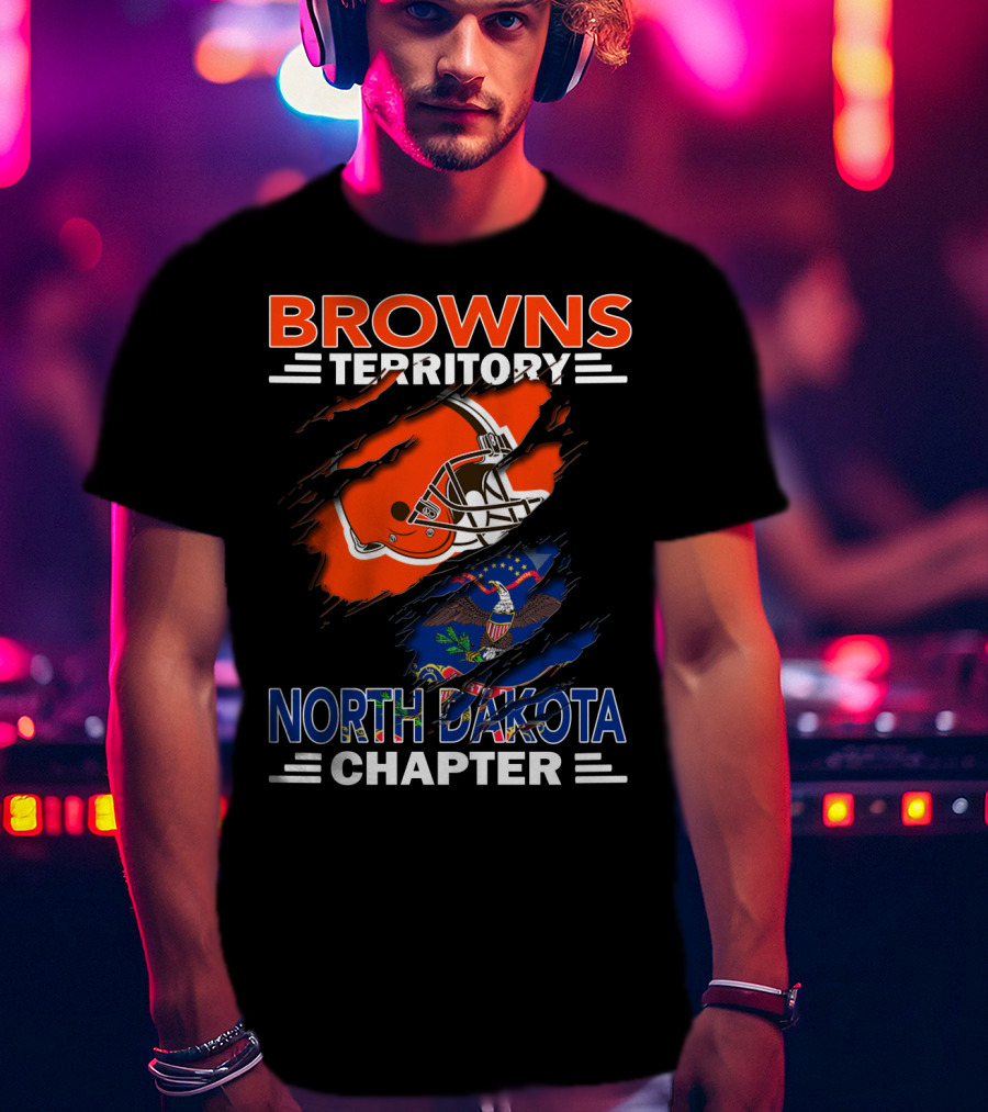 Browns Territory North Dakota Chapter Football Helmet And State Flag T-Shirt