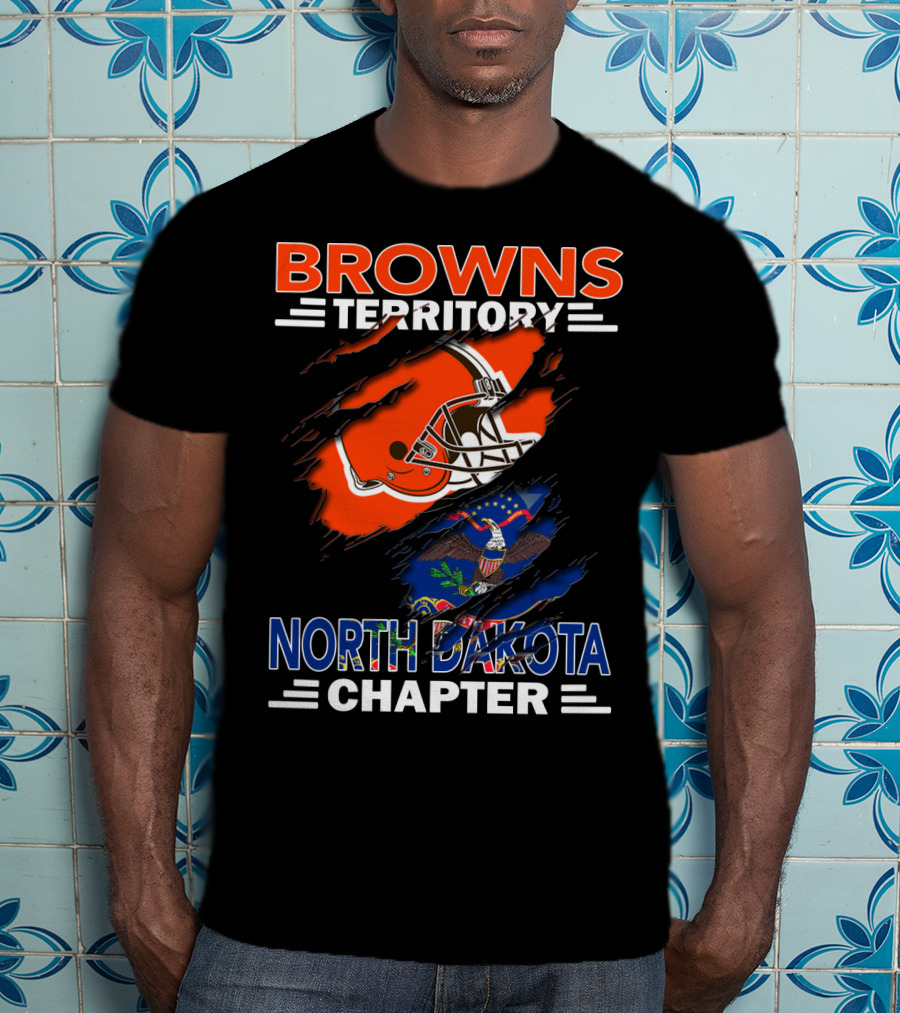Browns Territory North Dakota Chapter Football Helmet And State Flag T-Shirt
