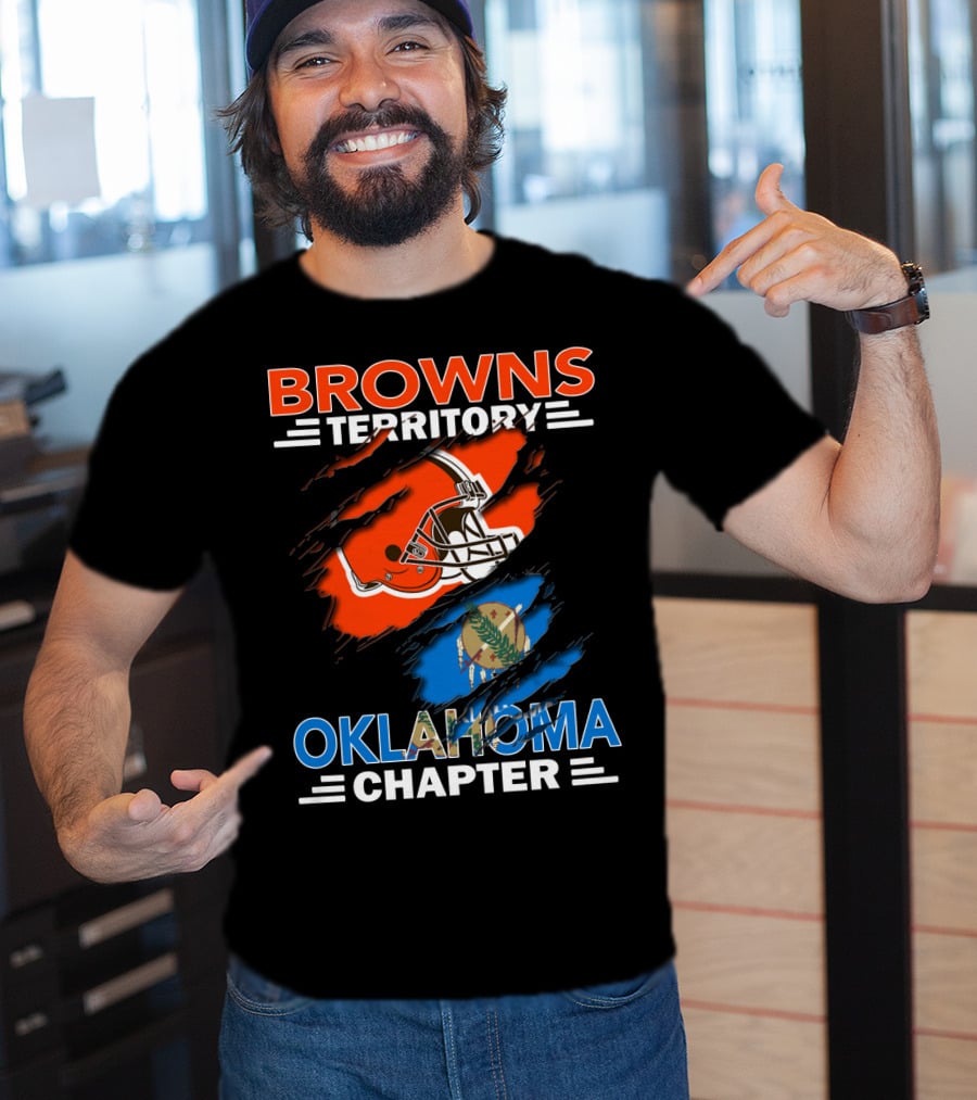Browns Territory Oklahoma Chapter With Helmet And Oklahoma Flag T-Shirt
