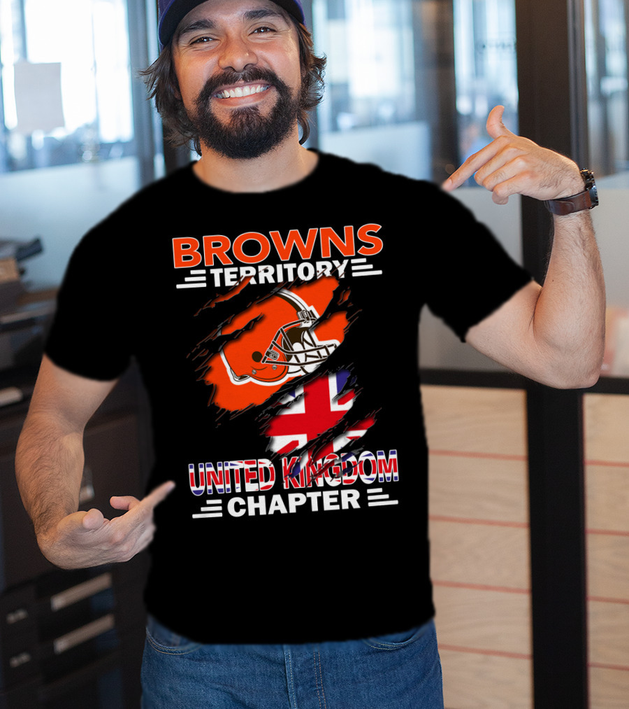 Browns Territory United Kingdom Chapter Football Helmet Union Jack Flag T-Shirt