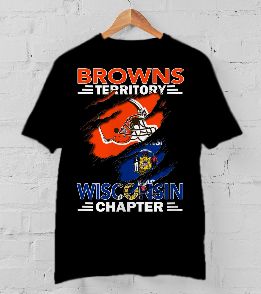 Browns Territory Wisconsin Chapter Helmet Over State Flag T-Shirt
