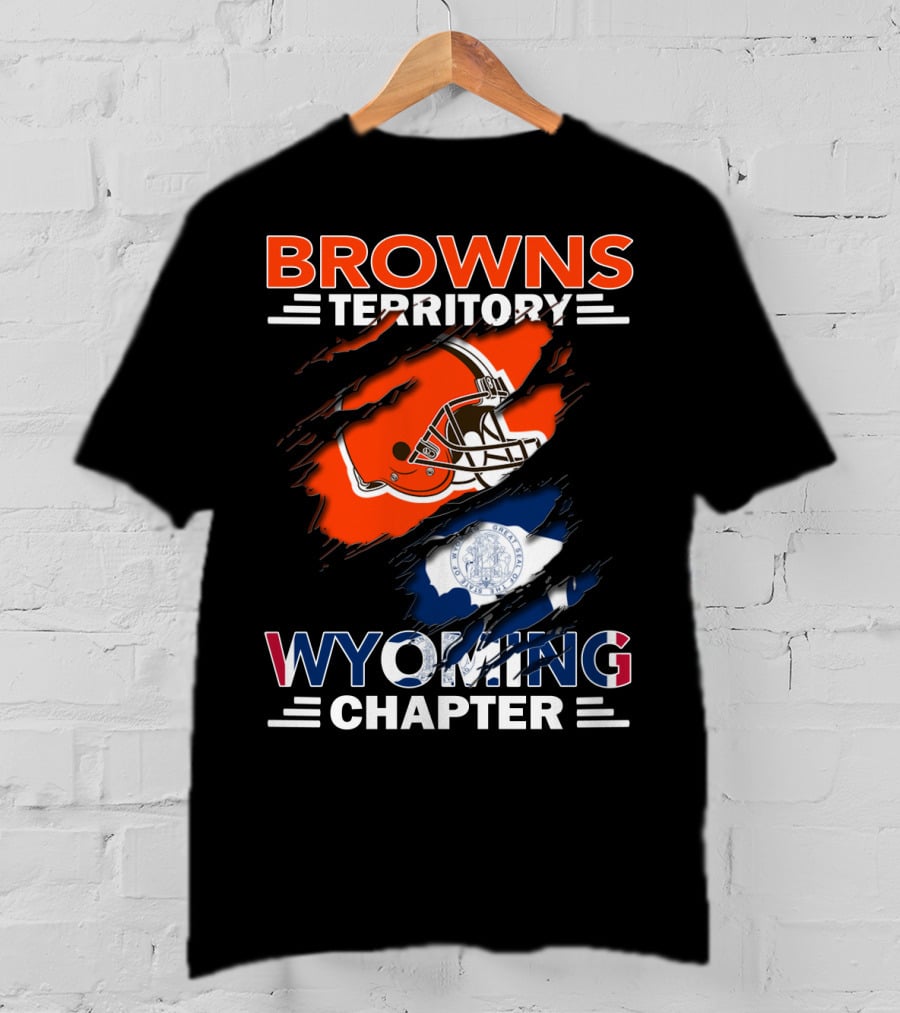 Browns Territory Wyoming Chapter Cleveland Football Helmet Wyoming Flag T-Shirt