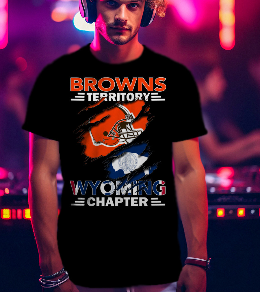 Browns Territory Wyoming Chapter Cleveland Football Helmet Wyoming Flag T-Shirt