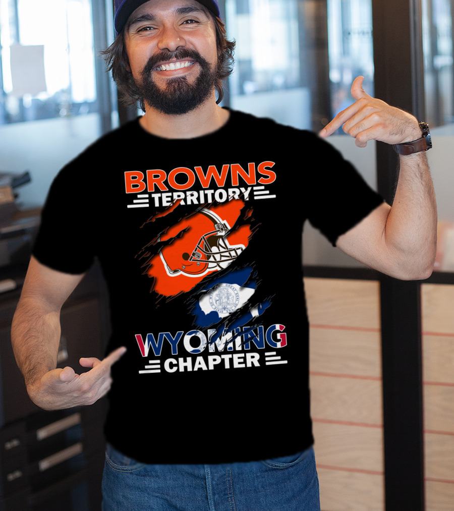 Browns Territory Wyoming Chapter Cleveland Football Helmet Wyoming Flag T-Shirt