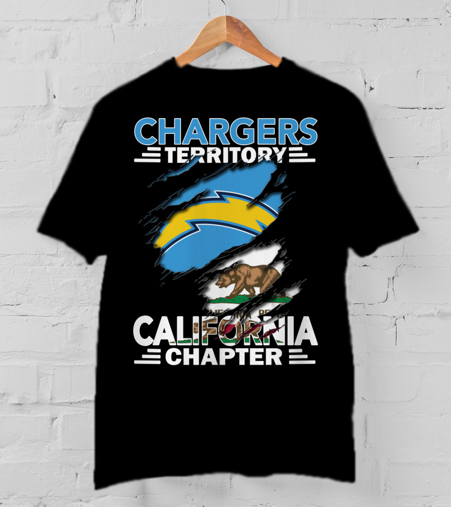 Chargers Territory California Chapter Lightning Bolt And Bear Flag T-Shirt