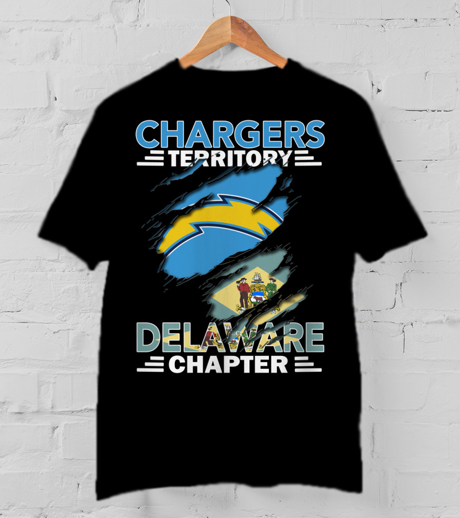 Chargers Territory Delaware Chapter Lightning Bolt And State Flag T-Shirt