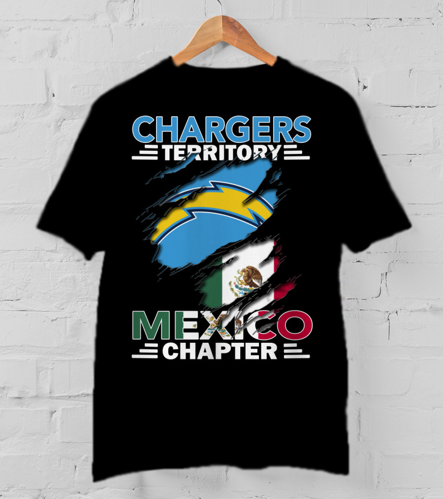 Chargers Territory Mexico Chapter Bold Lightning Logo And Flag Stripes T-Shirt