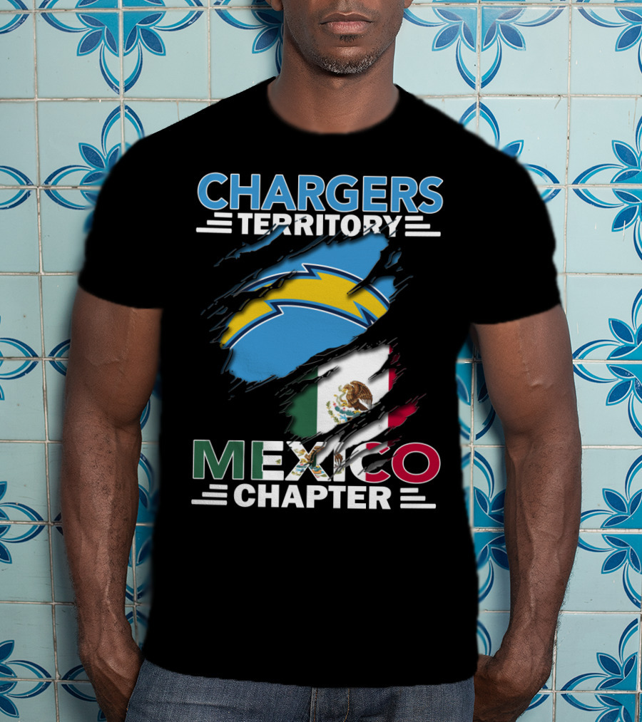 Chargers Territory Mexico Chapter Bold Lightning Logo And Flag Stripes T-Shirt